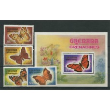 GRENADA GRENADINES FLORES MARIPOSAS SERIE COMPLETA DE ESTAMPILLAS MINT + BLOQUE 18.50 EUROS